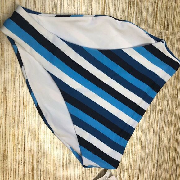 B-952 Chelsea28 Womens Bikini Swim Bottom High cut BLUE STRIPE size XXL - Picture 1 of 1